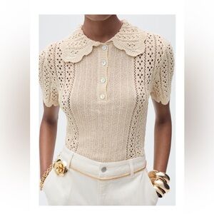 Mango knit with Peter Pan Collar Small EUC